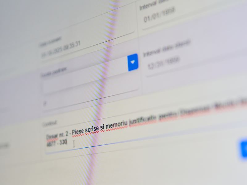 Ecran cu formularul de indexare al unui document scanat